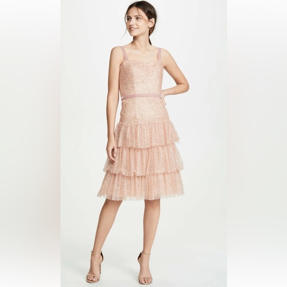 Nwt Marchesa Notte Womens Glitter Tulle Cocktail Dress Rose Gold Size 4